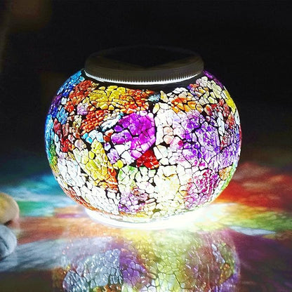 Solar Glass Ball Light Color Changing Mosaic Crackle Table Lamps Waterproof LED Night Light for Bedroom Yard Patio Christmas Decorations (Crackle Glass, Multi-Colored)