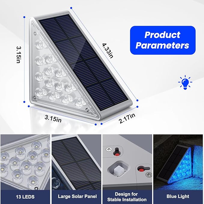 NIORSUN Solar Step Lights,16 Pack Blue LED Outdoor Step Lights, Stair Lights Outdoor for Patio, Fence, Yard, Walkway, Solar Powered Auto On/Off, IP67 Waterproof, Easy Install