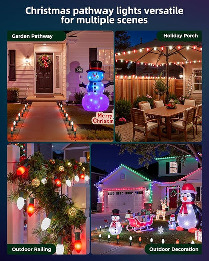 Frosted C9 Christmas Lights Outdoor, 25.7ft 20 Bulb Pathway Lights with Stakes, Red & White