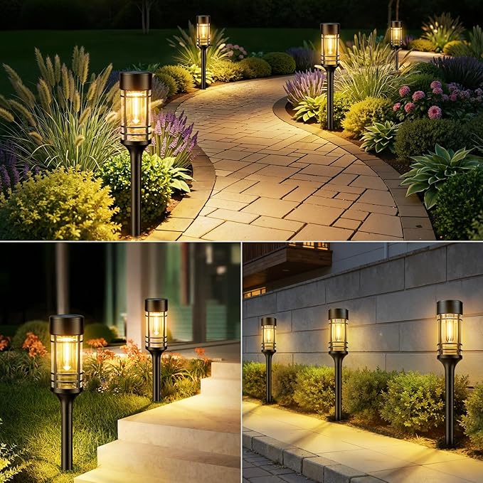 LETMY Solar Pathway Lights Outdoor, 2 Pack Solar Lights Outdoor Waterproof IP65, Bright Solar Garden Lights Outdoor, Auto On/Off Outdoor Solar Lights for Yard Walkway Driveway Landscape Garden Decor