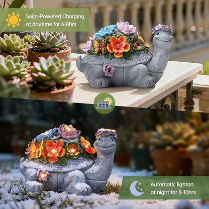 Solar Turtle Garden Statue,Spring Outdoor Figurine Decorations Ornament Lamps for Outside Yard Lawn Patio Porch Balcony,Women's Day Housewarming for Mom Women Grandma