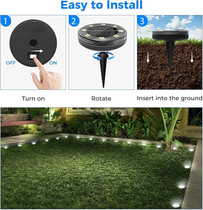 Peasur Mini Solar Ground Lights, 24 Pack Flat Solar Disc Lights Outdoor Waterproof, 2.3 Inch Small Solar Garden Lights Landscape Lighting for Outside Pathway Garden Yard Lawn Walkway,Cool White