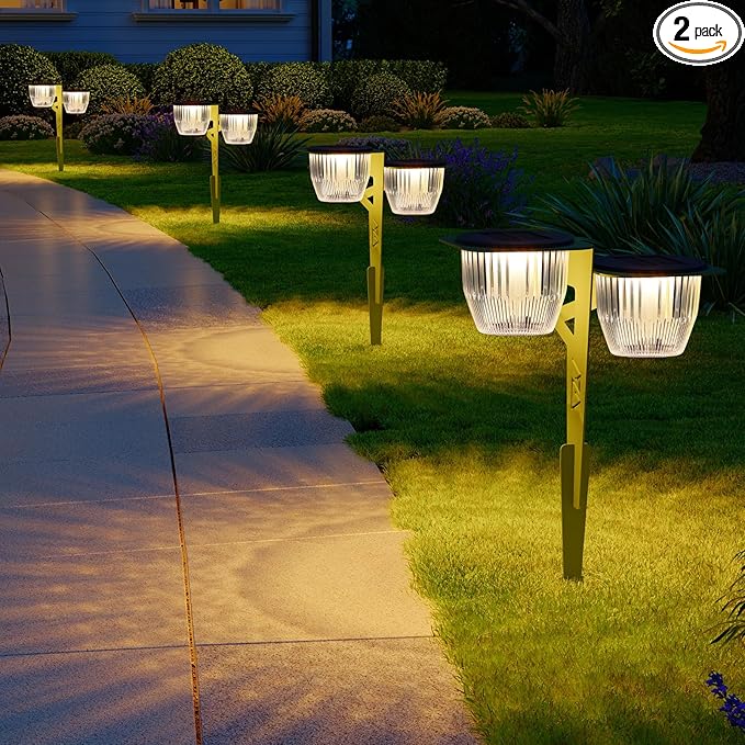 2-Pack Green Solar Path Lights, Outdoor Yard LED