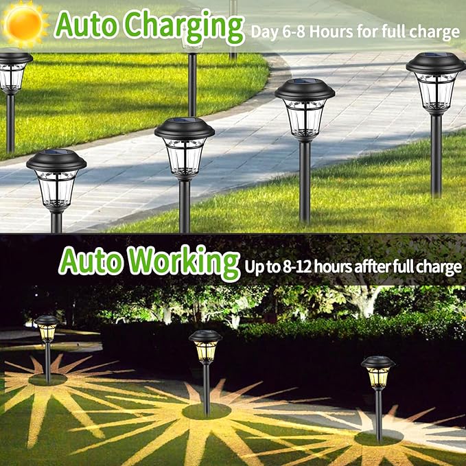 Solar Pathway Lights Outdoor, 12 Pack Warm White Solar Light Outdoor, Waterproof Garden Lights, Auto On/Off Walkway Lighter Outdoor, Solar Lights for Yard Patio Walkway Driveway Pathway