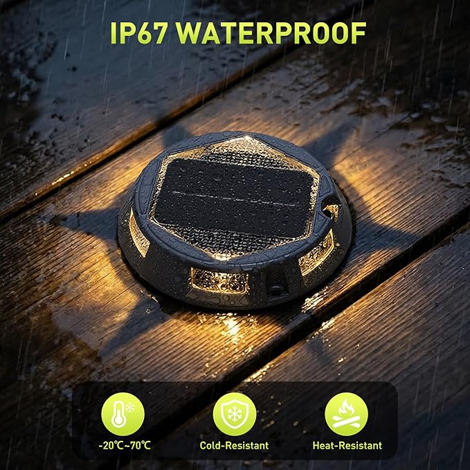 AGPTEK 5 in 1 Solar Driveway Lights Outdoor with Ground Spikes, IP67 Waterproof Solar Lights with 5 Modes (Blue/White/Warm/Mixed/Flashing) for Deck, Stairs, Pathway, Garden, Patio (Hexagon, 4 Pack)
