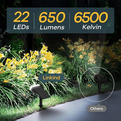 Linkind Solar Lights Outdoor Waterproof IP65, StarRay Dusk-to-Dawn Outdoor Solar Lights, 3 Lighting Modes Solar Spot Lights Outdoor for Garden, Yard, Landscape (Daylight, 4 Pack)