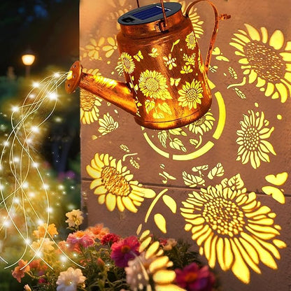 Solar Lanterns Outdoor, Sunflower Watering Can lights, Waterproof Hanging Lanterns Solar Path Lights Outside Yard Patio Gardren Decor, Gardening Christmas Gift for Mom Grandma Women with Shepherd Hook