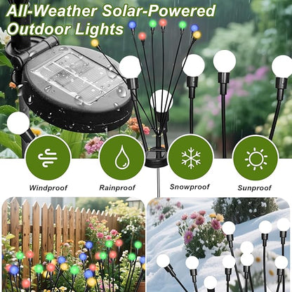 2 Packs Firefly Lights Solar Outdoor, 16 LED Multicolor Solar Walkway Lights Outdoor, Waterproof Garden Decor with 2 Modes, Lawn Light for Front Yard Backyard Yard and Pathway