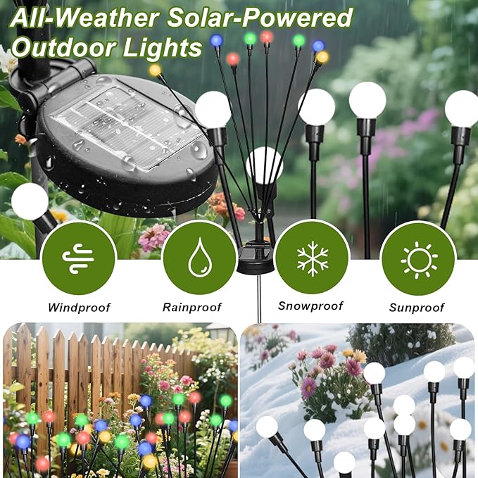 4 Packs Solar Firefly Lights, 32 LED Multicolor Solar Walkway Lights Outdoor, Waterproof Swaying Light Garden Decor with 2 Modes, Lawn Light for Front Yard Backyard Yard and Pathway