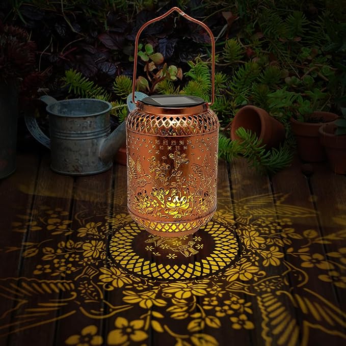 Elegant Hummingbird Solar Lanterns for Garden Birthday Gift for Women Mom Grandma Chindren Metal Outdoor Hanging Lights Waterproof Solar Powered Decor for Yard Patio Pathway