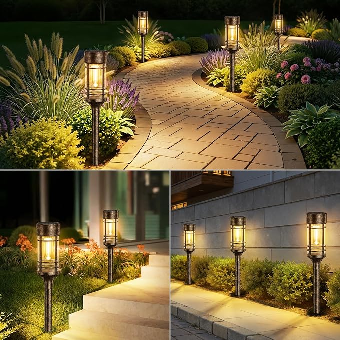 LETMY 4 Pack Brown Solar Pathway Lights Outdoor, Bright Solar Lights Outdoor Waterproof IP65, Solar Garden Lights Outdoor for Yard Walkway Driveway Landscape Garden Decor (Bronze)