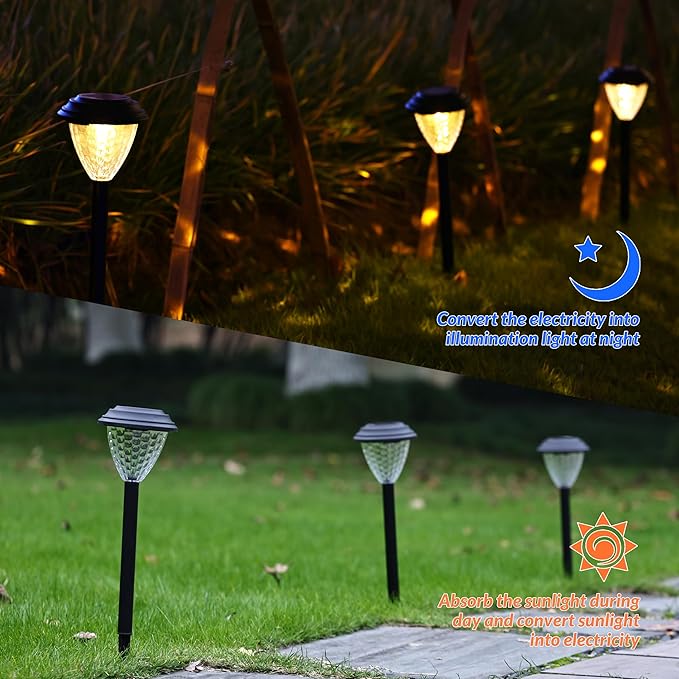 Elevon 12 Pack Solar Light Outdoor Waterproof, Warm White Pathway Lights Solar Powered, Landscape Lighting, Christmas Pathway Lights for Decor, Patio, Garden
