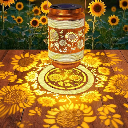 Sunflower Solar Lanterns Outdoor Waterproof with Shepherd Hook, Sunflower Birthday Gifts for Women Mom Grandma, Metal Solar Hanging Lights Garden Decor for Outside Yard Patio Pathway
