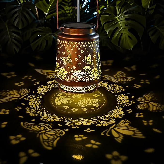 Solar Lanterns Outdoor Waterproof Decorative Garden Solar Lights Outdoor,Hanging Hollow Out Metal Ornaments Decor for Outside Lawn,Patio,Balcony,Yard Unique Gifts for Women Butterfly