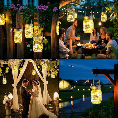 Mlambert 8 Pack Outdoor Solar Lanterns, Waterproof Hanging Mini Mason Jar Solar Lights for Backyard Garden Yard Patio Tree Decoration, Warm White