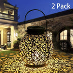 2-Pack Garden Solar Patio Lanterns, Rustic Waterproof LED