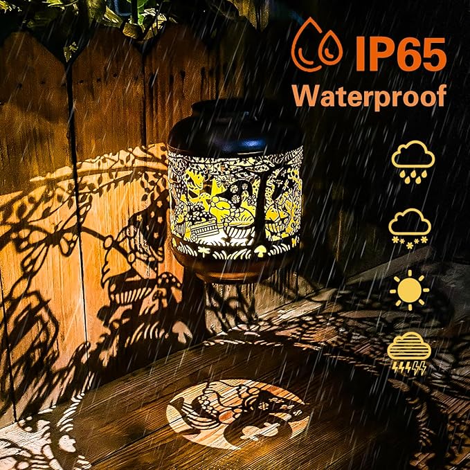 2 Pack Gnomes Solar Lanterns Outdoor Waterproof,Hanging Solar Lights Gnome Gifts for Women Metal LED Decorative Light for Yard,Patio,Lawn,Tabletop,Pathway,Landscape,Garden Gnomes Decor