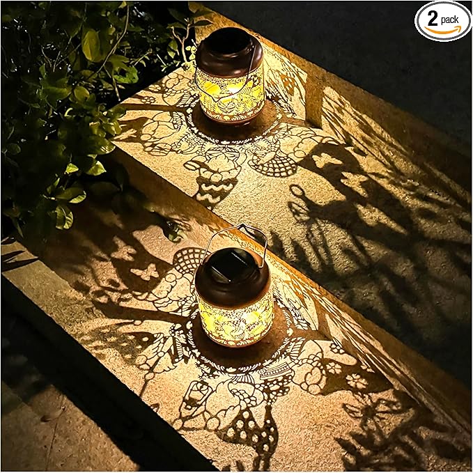 2-Pack Gnome Solar Lanterns, Waterproof LED Yard Lights