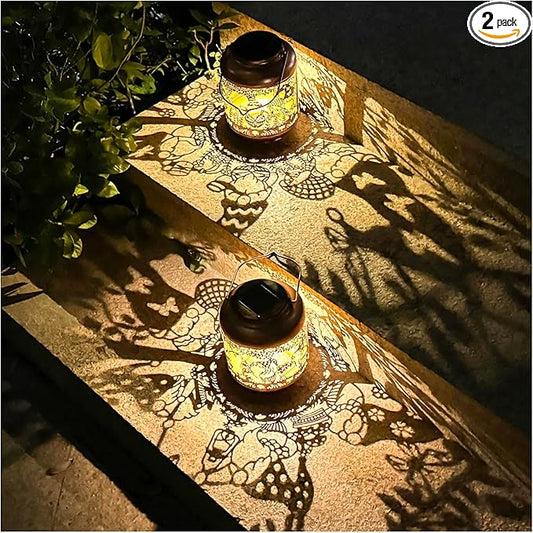 2 Pack Gnomes Solar Lanterns Outdoor Waterproof,Hanging Solar Lights Gnome Gifts for Women Metal LED Decorative Light for Yard,Patio,Lawn,Tabletop,Pathway,Landscape,Garden Gnomes Decor