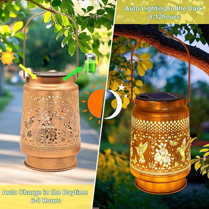 Solar Lanterns Outdoor with Shepherd Hook - Waterproof Hummingbird Garden Decor, LED Hanging Lights Metal Decor for Yard, Patio, Porch, Lawn, Tabletop - Perfect Christmas Gift for Women, Mom, Grandma