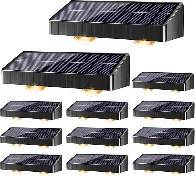 Brizled Solar Fence Lights Outdoor, 12 Pack 6 Modes 2700/4500/6500K 250ml Fence Solar Lights, IP65 Waterproof Outdoor Wall Light Landscape Lighting for Backyard Garden Patio Deck Railing Wall Poolside