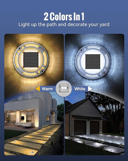 Solar Driveway Lights Dock Light Waterproof 12 Pack, 2 Colors in 1 Outdoor LED Solar Deck Lights, Solar Powered Walk Way Lights Road Marker for Warning Stair Pathway Patio (Warm & Cool)