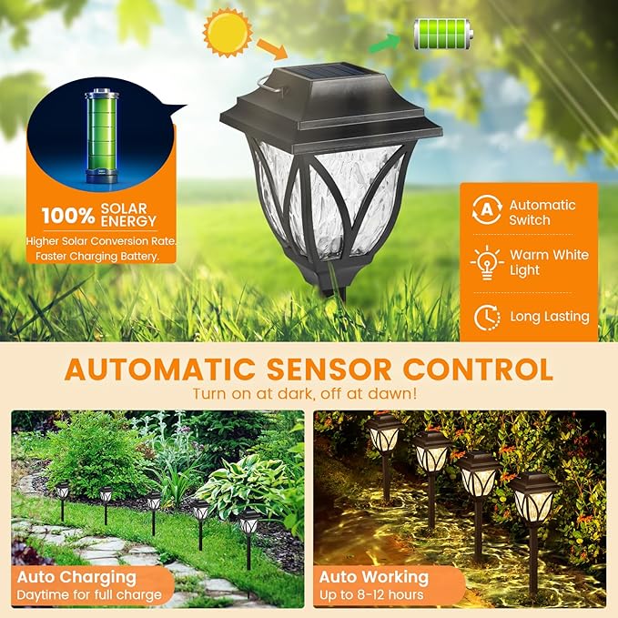 Springwind 8 Pack Solar Lights Outdoor Waterproof Garden Lights with Warm LED Light Landscape Lighting for Yard Patio Lawn Walkway Driveway