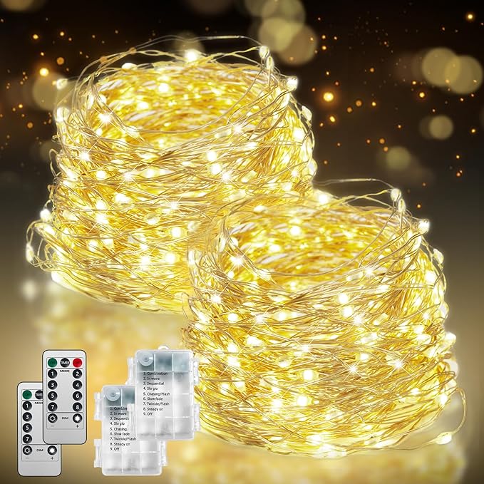 2-Pack 134ft Christmas LED String Lights, Waterproof Timer Lights