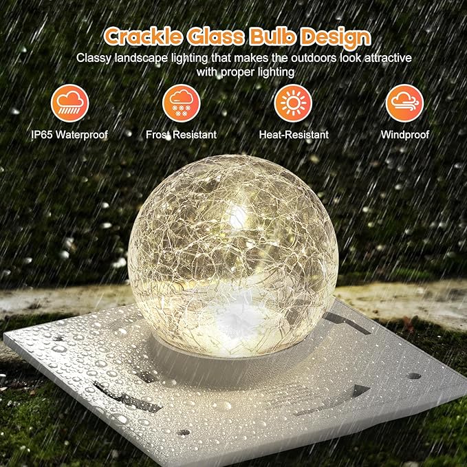 Fence Post Solar Lights, Crackle Glass Solar Post Cap Lights, 20 Lumens, Warm White & RGB Automatic Cycling 2 Modes for 3.6x3.6 4x4 4.5x4.5 5x5 Vinyl Wooden Posts Decoration, White (1 Pack)