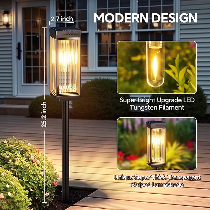 2 Pack Solar Pathway Lights Outdoor, Upgraded Solar Lights Outdoor Waterproof, Bright Up to 15 Hrs Auto On/Off Garden Light for Yard Patio Lawn Path Walkway Driveway Outside Decor