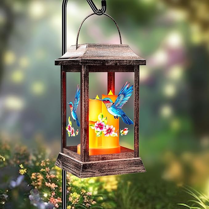 Hummingbird Solar Hanging Lanterns, Metal Yard Decor