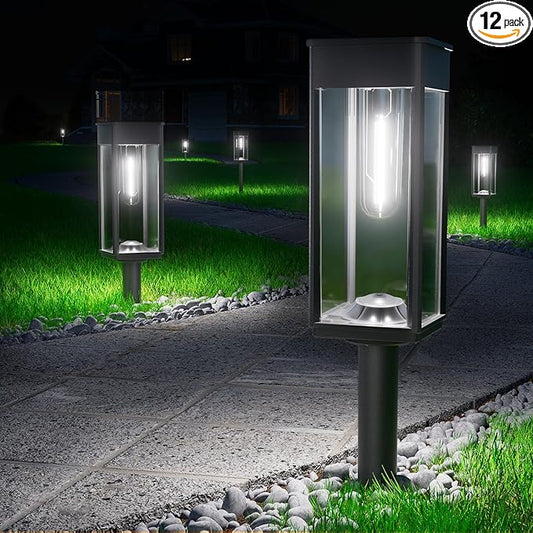 Solar Pathway Lights Outdoor,Bright Solar Lights for Outside, Waterproof Auto On/Off Garden Lights Solar Powered Landscape Lights for Yard Walkway Driveway Lawn (Cool White, 12 Pack)