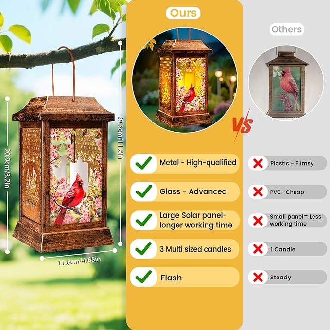 Cardinal Solar Lantern Set, Metal Yard Lighting