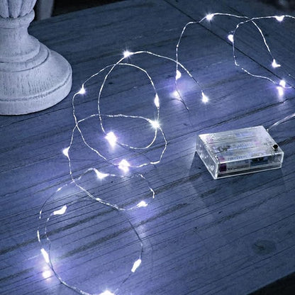 Dazzle Bright Fairy Lights Battery Operated, 20 FT 60 LED Silver Wire Waterproof Battery Operated String Lights, Christmas Decorations for Indoor Outdoor Bedroom Yard Decor, White