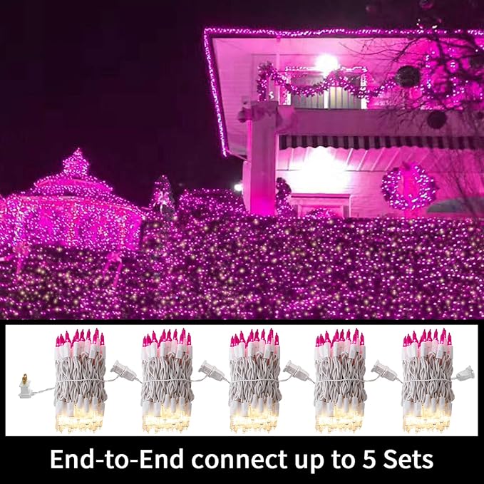 LAMPHOME Pink Clear Christmas Valentine's String Lights 100 Mini Incandescent Fairy Light，20 Ft White Wire Galentine's Day Lights Indoor & Outdoor Party Patio Bedroom Xmas Tree Garland Decoration