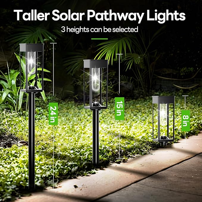 Solar Pathway Lights Outdoor IP65 Waterproof, 6 Pack 6500K LED Auto On/Off Walkway Landscape Light for Yard Lawn Garden Patio Driveway Outside Decor, Cool White