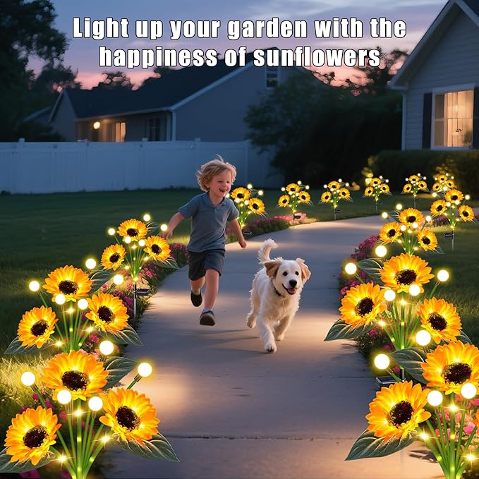 Sunflower Solar Lights Outdoor Garden Decor,Upgraded Solar Sunflowers with Firefly Lights Waterproof,Gifts for Mom Women Grandma,Garden Decor for Outside Yard Patio Pathway Lawn（2 Pack）