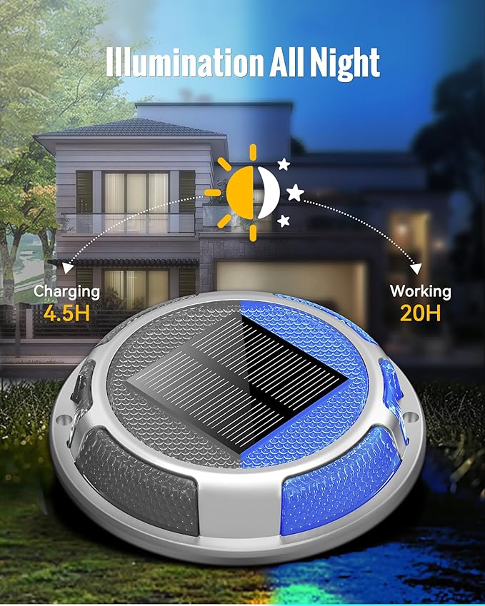 Solar Driveway Lights Dock Lights Waterproof 12 Pack, 2 Colors in 1 Outdoor LED Solar Deck Lights, Solar Powered Walk Way Light Road Marker for Warning Stair Pathway Patio(Blue & White)