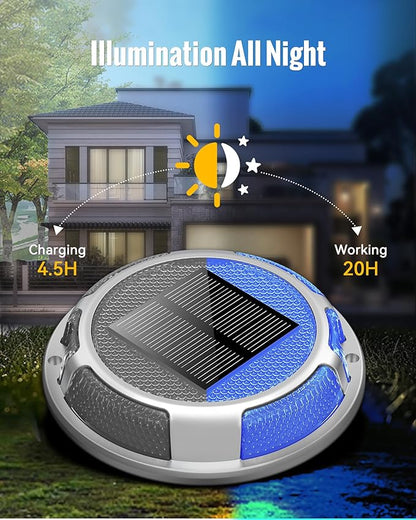 Solar Driveway Lights Dock Lights Waterproof 12 Pack, 2 Colors in 1 Outdoor LED Solar Deck Lights, Solar Powered Walk Way Light Road Marker for Warning Stair Pathway Patio(Blue & White)