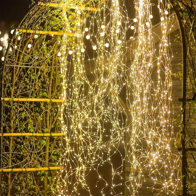 2 Pack Fairy Lights, 250 LEDs Waterfall String Lights, Battery Operated Twinkle Light with Remote, Branch Watering Can Firefly Lights for Garden Outdoor Christmas Tree Decor