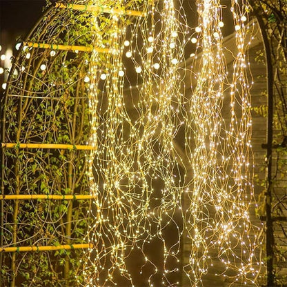 2 Pack Fairy Lights, 250 LEDs Waterfall String Lights, Battery Operated Twinkle Light with Remote, Branch Watering Can Firefly Lights for Garden Outdoor Christmas Tree Decor
