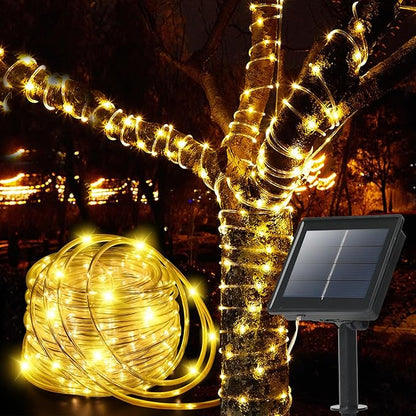 Solar Rope Lights Outdoor Waterproof, 33FT 100LED Outdoor String Lights Clear PVC Tube Fairy Lights, 8 Modes Trampoline Lights for Pool Tree Garden Yard Home Camping Wedding Halloween Holiday Decor