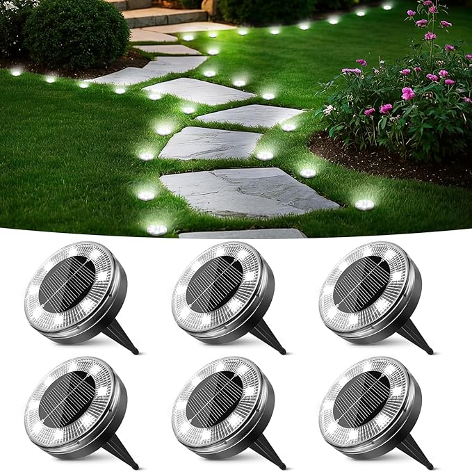 Peasur Mini Solar Ground Lights, 6 Pack Flat Solar Disc Lights Outdoor Waterproof, 2.3 Inch Small Solar Garden Lights Landscape Lighting for Outside Pathway Garden Yard Lawn Walkway,Cool White