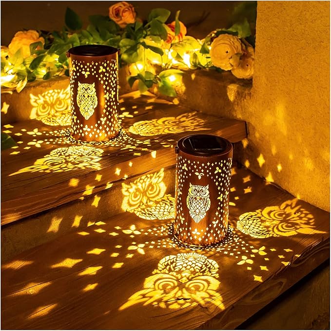 Owl Solar Lanterns Outdoor Waterproof Hanging Solar Lights Owl Gifts for Women Men Metal Decorative LED Owl Lanterns for Garden Decor,Yard,Patio,Lawn,Tabletop,Pathway,Landscape