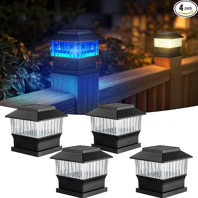 RGB Solar Fence Post Caps 4-Pack, Fence LED