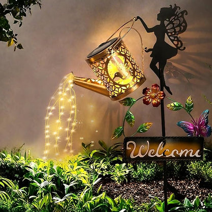 ZKLiLi Solar Hummingbird Watering Can Gifts with Lights,Outdoor Garden Fairy Welcome Sign Decor Waterproof 8 Lighting Modes for Patio Yard Porch Lawn Pathway Walkway Statues Outdoor Garden Gifts