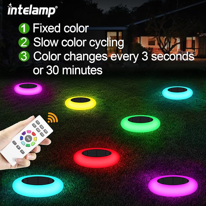 intelamp Solar Pathway Lights Outdoor, 2 Pack 9 Color Changing with Remote Control, Dusk to Dawn Solar Powered Waterproof LED Ground Lighting for House Outside Lawn Garden Yard Patio