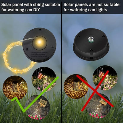 Solar-Replacement Top Lantern Waterproof String - 2 Packs Round Panels Copper Wire Accessories for Garden Watering Can Lights Outdoor Handling Lantern DIY Patio Housewarming Decorations (Warm/Warm)