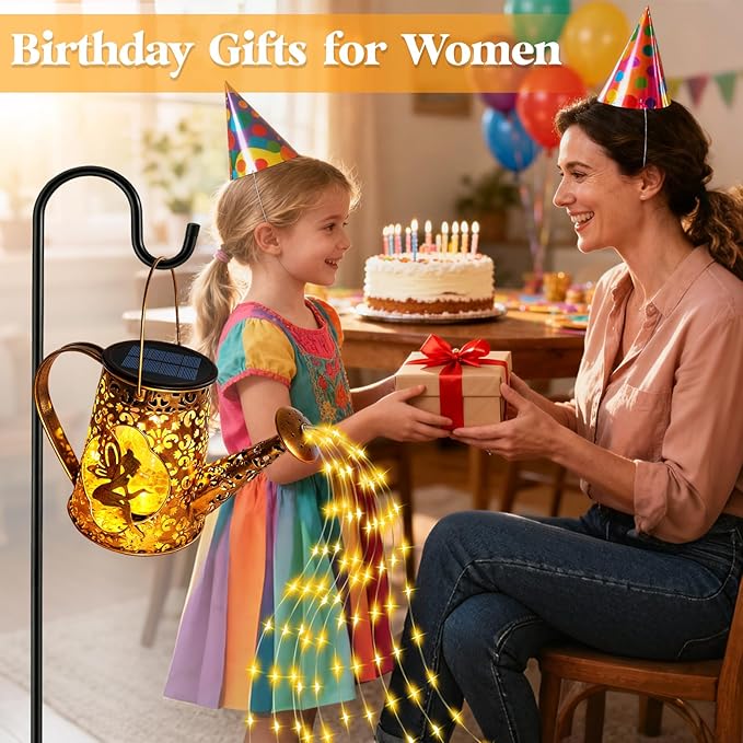 Solar Watering Can Lights, Unique Fairy Gifts for Women Mom Grandma Birthday, Waterproof Outdoor Garden Decor Large Hanging Solar Lantern Fairy Lights for Patio Porch Yard Flowerbed Pathway