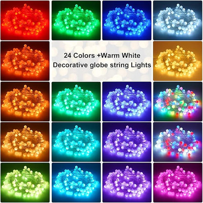 OMIKA 33 FT Globe Battery Powered String Lights, 60 LED Warm White & Multicolor Battery String Light, USB Powered Camping Lights String for Indoor Outdoor Hanging Light for Bedroom Room Party Decor